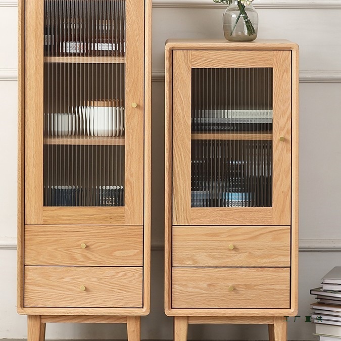 北美国FAS红橡木全实木边柜电视机柜 客厅小户型酒柜角柜北欧风窄