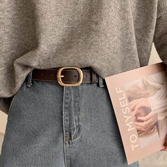 女性用ベルト、シンプルで多用途なジーンズベルト、女の子用インスタイル香港風ブラックベルト、韓国版ファッション装飾