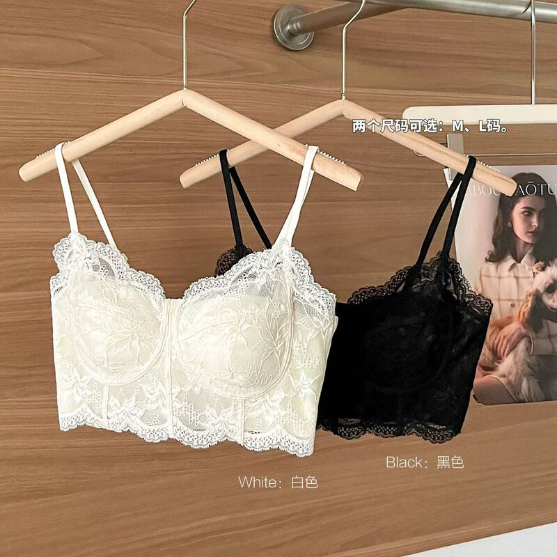 6813 French-Style Bone-Embellished Strapless Bra with Built-In Bra Pads, Lace, Sexy, High Aesthetic Short Tank Top