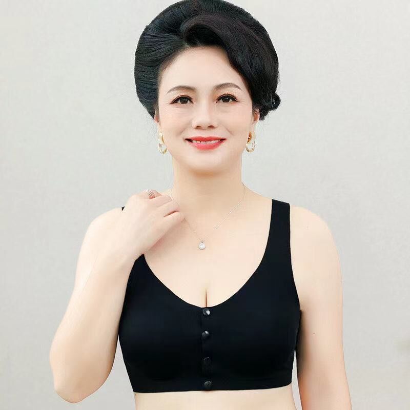 Madre ropa interior mujer verano delgado sujetador de chaleco de mediana edad y ancianos copa fija sin anillo de acero hebilla delantera sujetador de talla grande