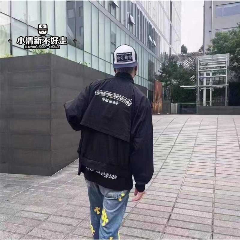 Chrome Hearts 22Ss Dark Pattern Cross Horizontal Label Scroll Back Sanskrit Reflective Jacket Coat