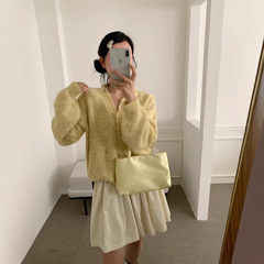 韩系钩花慵懒风软糯毛衣外套女2025秋冬新款宽松显瘦针织开衫上衣