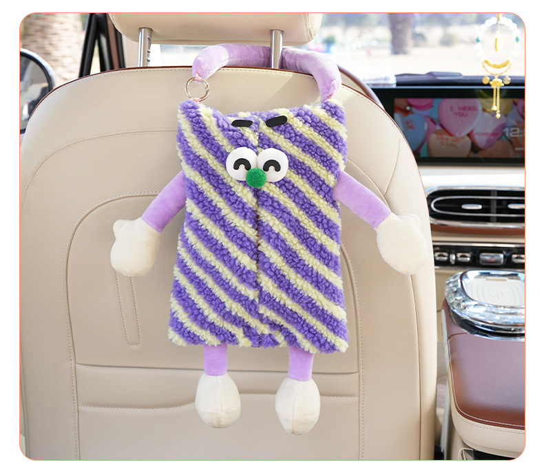 Cute Little Monster Car Tissue Box, Multifunctional Hanging Tissue Box for Cars, Creative Cartoon Car Tissue Hanging Bag