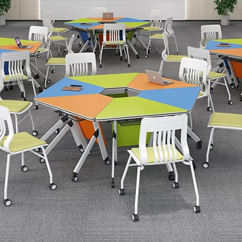 Smart classroom folding training table and chair combination meeting table movable hexagonal table student desk 