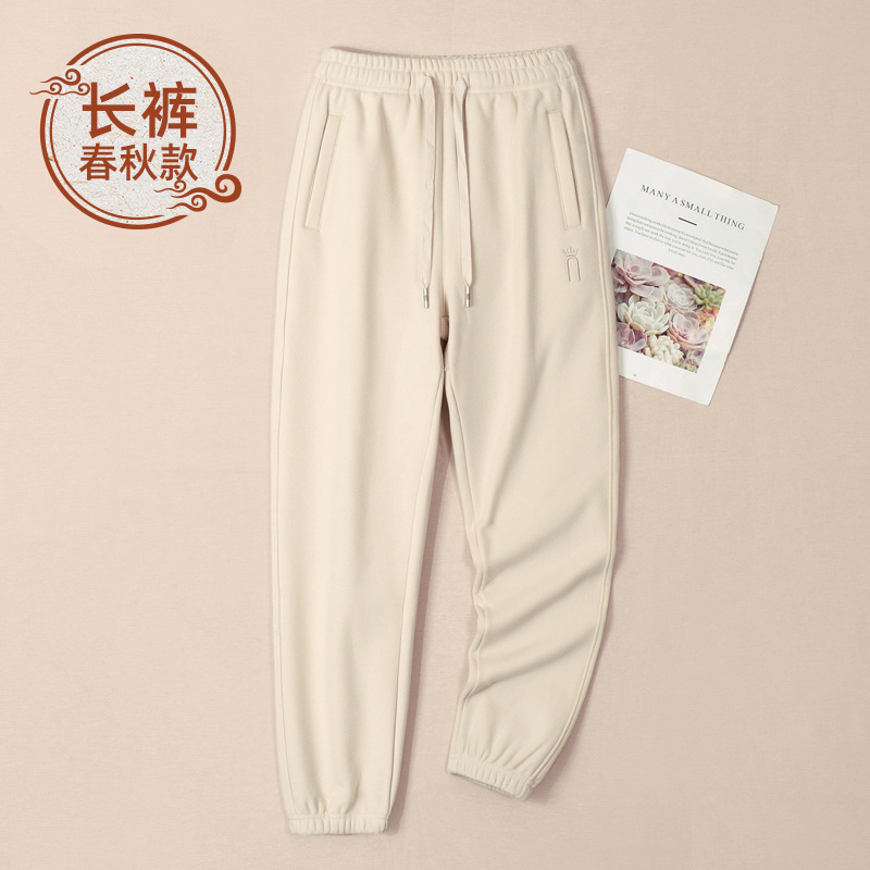 100%コットン グレーの女性用スポーツパンツ 春秋モデル 2026年新作 純綿スウェットパンツ 女性用フリースカジュアルパンツ