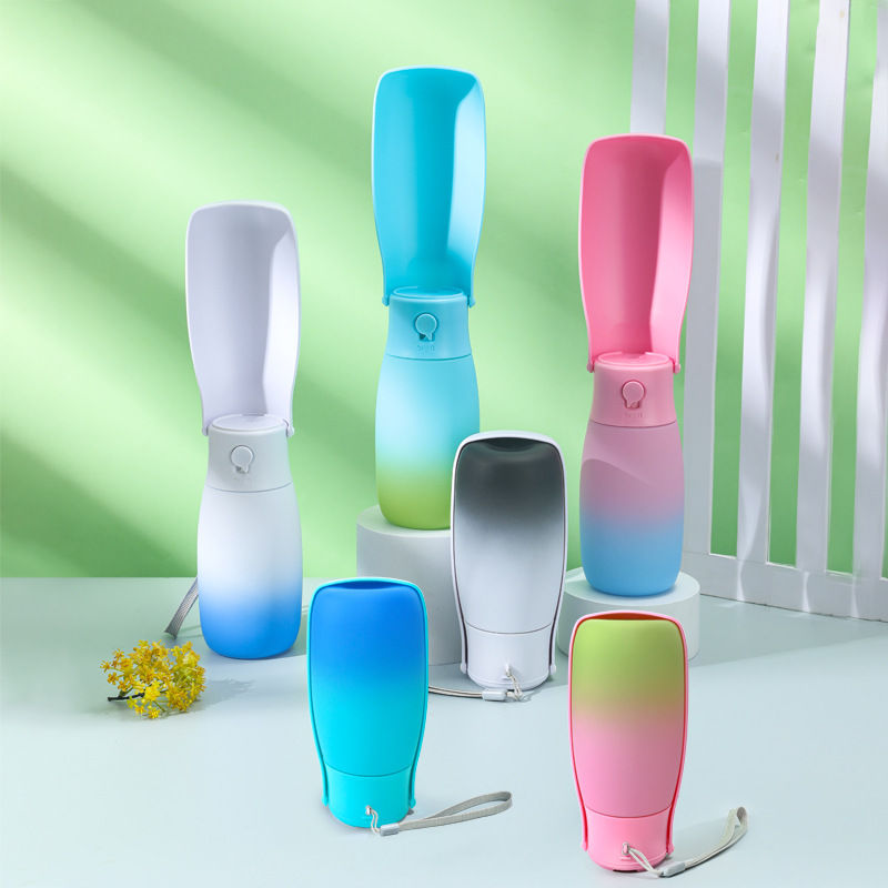 [Gradiente de color de la serie] taza de agua para mascotas hervidor portátil al aire libre mascota plegable filtro resistente a altas temperaturas PET taza de agua