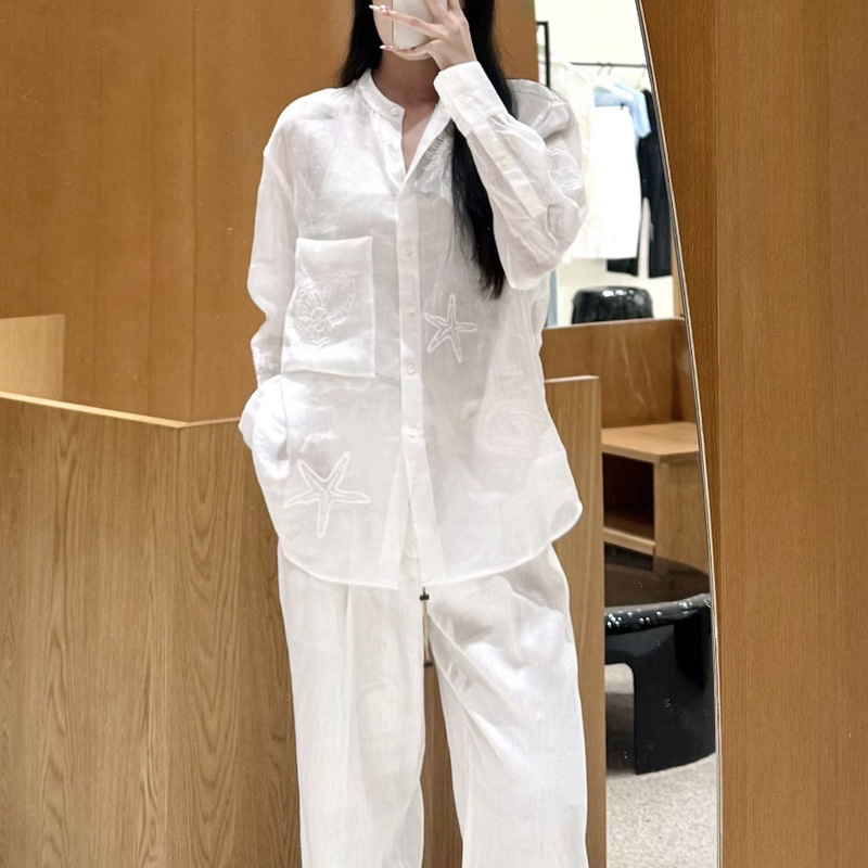 In-Stock Ed Series Women's Shirt, 100% Ramie, Summer Casual Style, Embroidered, Lightweight Ramie White Blouse In-Stock Ed Series Women's Shirt, 100% Ramie, Summer Casual Style, Embroidered, Lightweight Ramie White Blouse