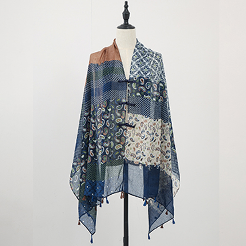 Chal de verano con falda, estampado de verano, nuevo estilo chino, bufanda de seda con hebilla, chal de protección solar, chaleco pequeño