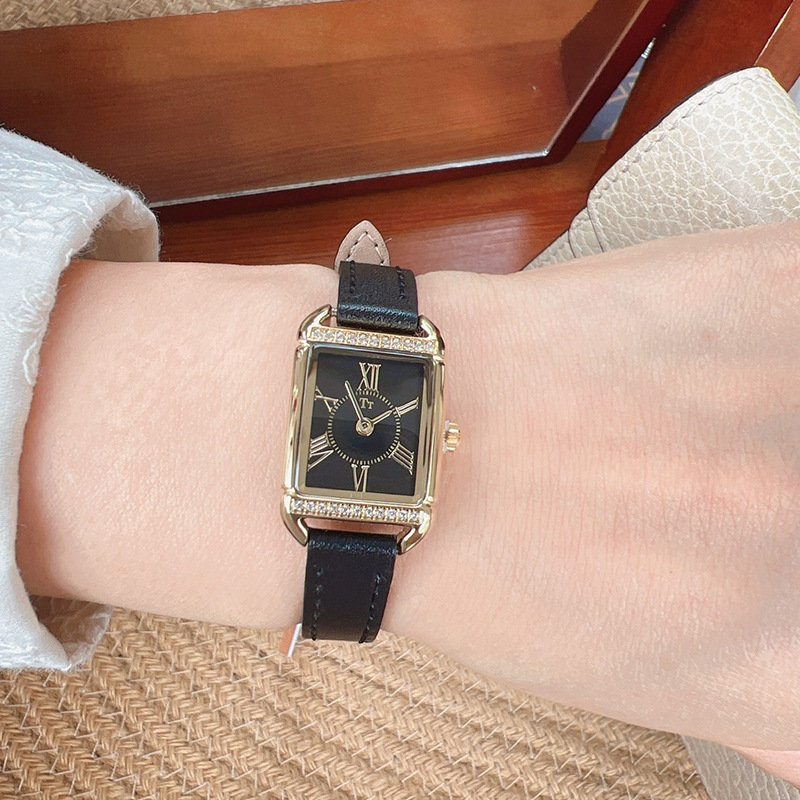 Tt/Tianta Fashion Square Diamond-Studded Belt High-End Roman Numerals Classic H Women's Watch_voghion.com