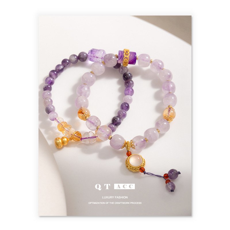 Pulseras de cuentas naturales, lujo ligero de alto nivel de arena, ágata, pulseras de amatista de estilo chino para mujeres