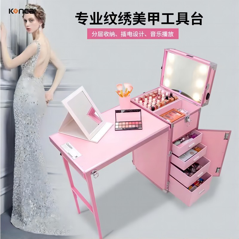 gran capacidad multicapa plegable móvil al aire libre cabina de manicuras mesa bordado caja de herramientas con lámpara batería portátil