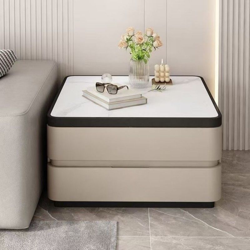 Sofa Side Cabinet Square Light Luxury High-End Slate Solid Wood Side Cabinet Living Room Square Storage Cabinet Coffee Table Side Table