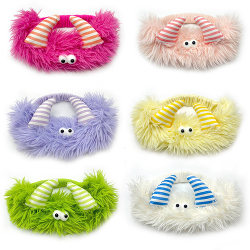 Cute and quirky, long-haired, plush striped ox horn-shaped face-washing party hair tie for girls