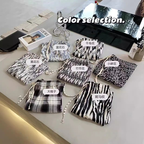 Summer Ice Silk Wide Leg Pants High-Waisted Drape Loose Straight Leg Cool Print Casual Pants for Women