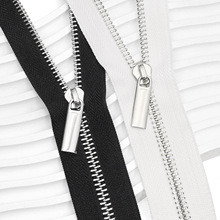 5号白金闭口闭尾圆柱片拉头银牙黑白布边铜链包包口袋diy服装