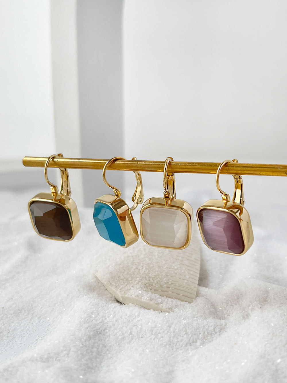 Simple Style Square Stainless Steel opal Plating Drop Earrings 1 Pair