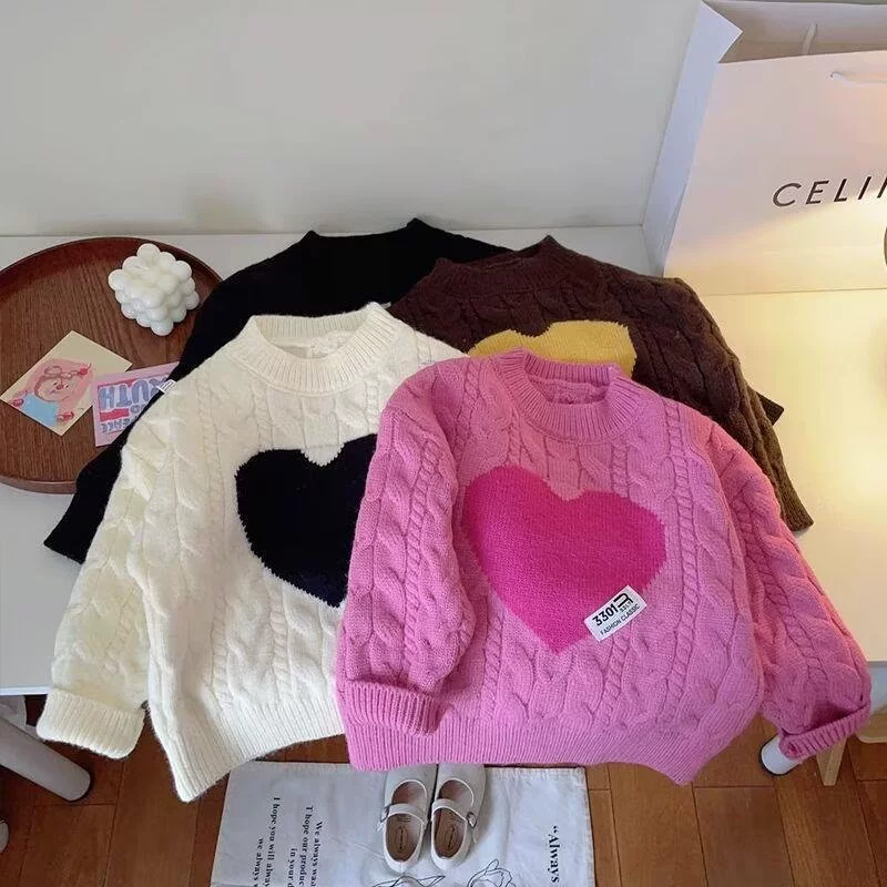 2024 осень и зима прилив детей новый осенняя мода дикий повседневный свободный с круглым вырезом американский свитер для девочек