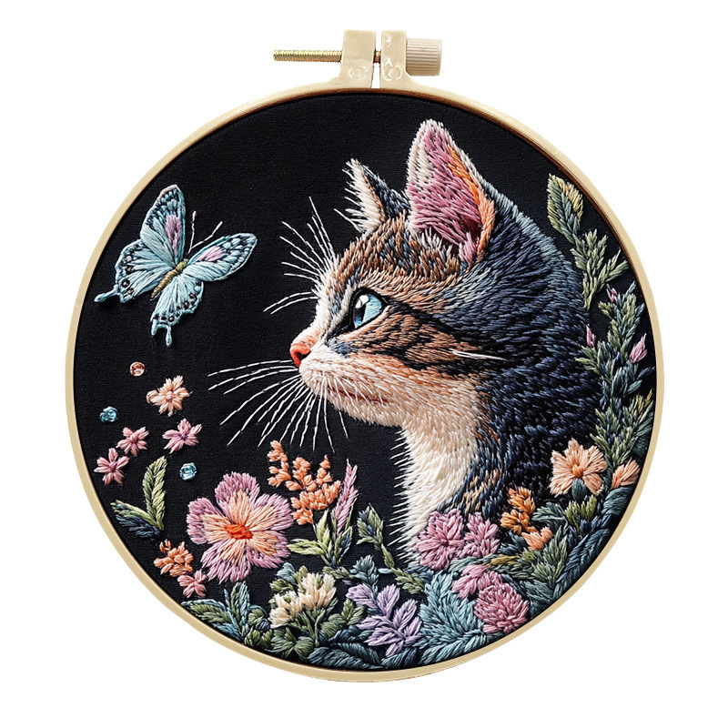 オリジナル-素子刺繍クロスボーダー新品かわいい猫diy刺繍手作り布芸材料バッグセット創意針線英|undefined