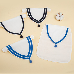 Navy Style White Sweat Towel Source Factory Customized Cotton Gauze Baby Sweat Towel Kindergarten Children's Sling
