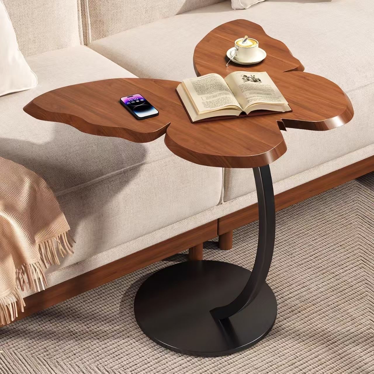 ⡪체리우드 컬러⡪블랙 프레임⡪나비 테이블⡪