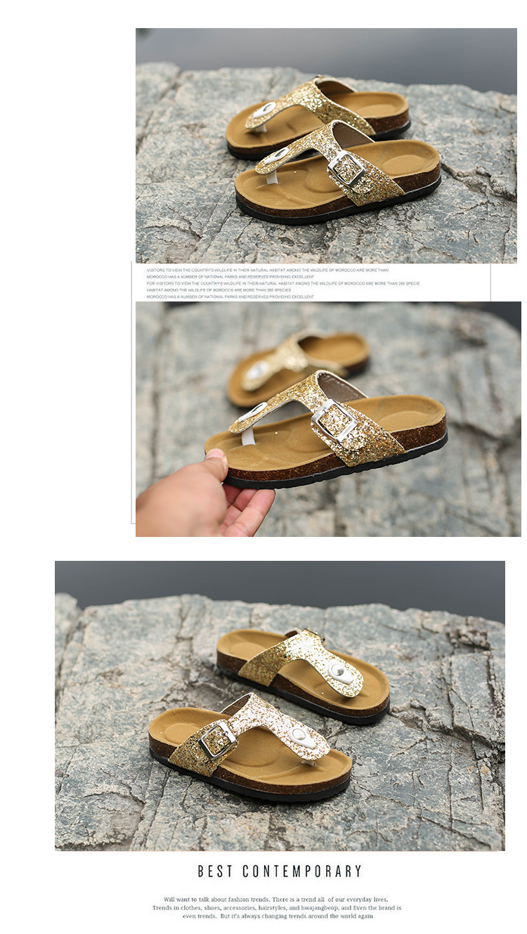 New large-sized women's sandals for foreign trade, colorful ice crystal water diamond cork slippers, Korean-style fashionable herd-shaped slippers for women Item Picture