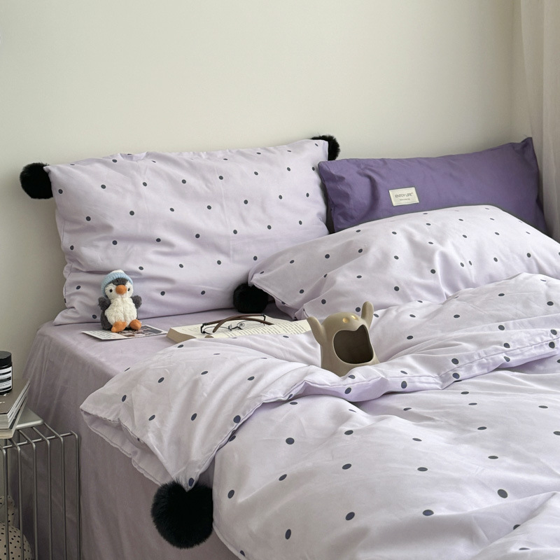 Cama de punto de onda púrpura de cuatro piezas de algodón 100% algodón pequeño edredón fresco simple sábanas de cama de tres piezas