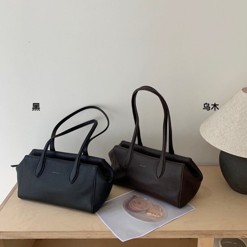 Long-Term First-Layer Cowhide Underarm Boston Bag Large-Capacity Genuine Leather Shoulder Bag Normcore Tote Bag