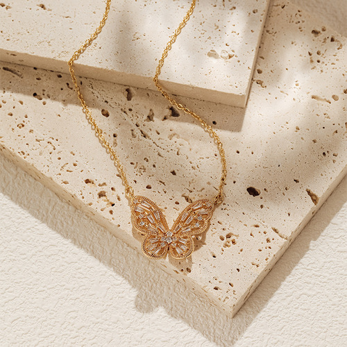 Butterfly Necklace High-end Hollow Design Elegant Clavicle Chain Copper Plated 18K Real Gold Chain O-Shape Fashionable Jewelry