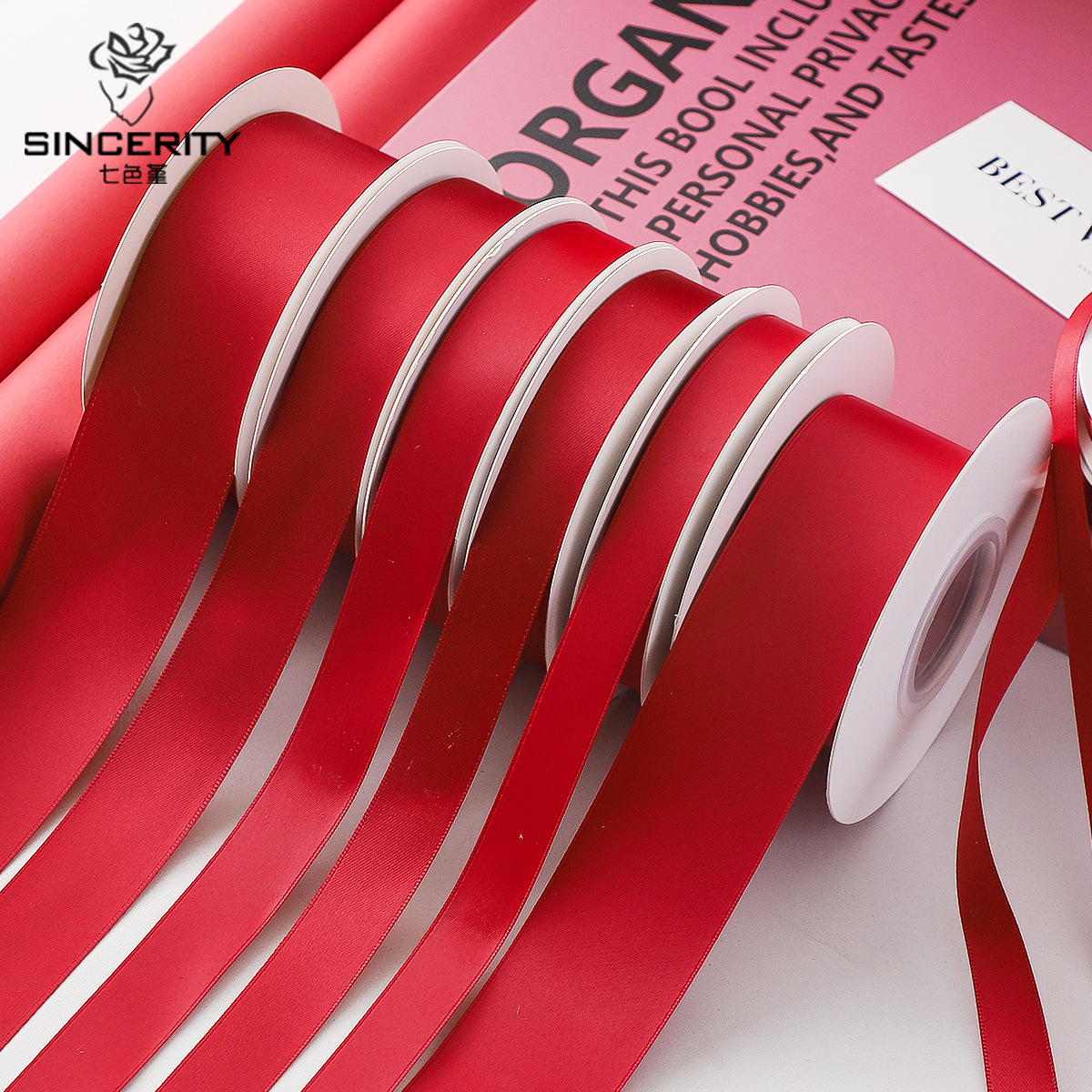 Serie de siete colores de cordier rojo ligero de alta calidad ramo de flores de cinta de color sólido cinta de regalo embalaje florista decoración