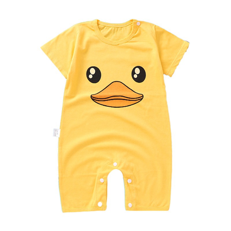 儿童短袖连体爬服宝宝套头暗扣薄款红蓝黄色爬爬服厂价批发销售潮