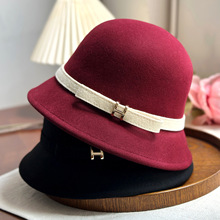 渔夫帽女士秋冬加厚纯羊毛小香风宽檐显脸小毛呢帽气质法式毛毡帽