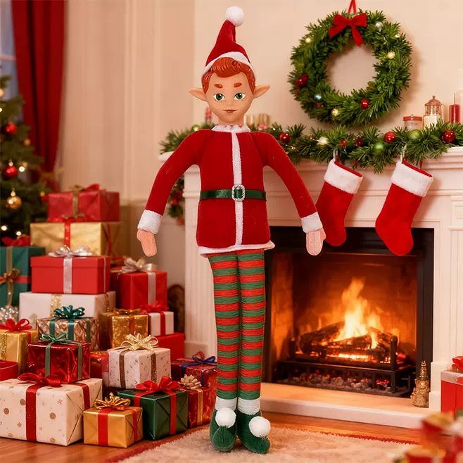 跨境圣诞精灵娃娃毛绒玩偶彩虹长腿娃娃公仔摆件装饰创意礼品批发