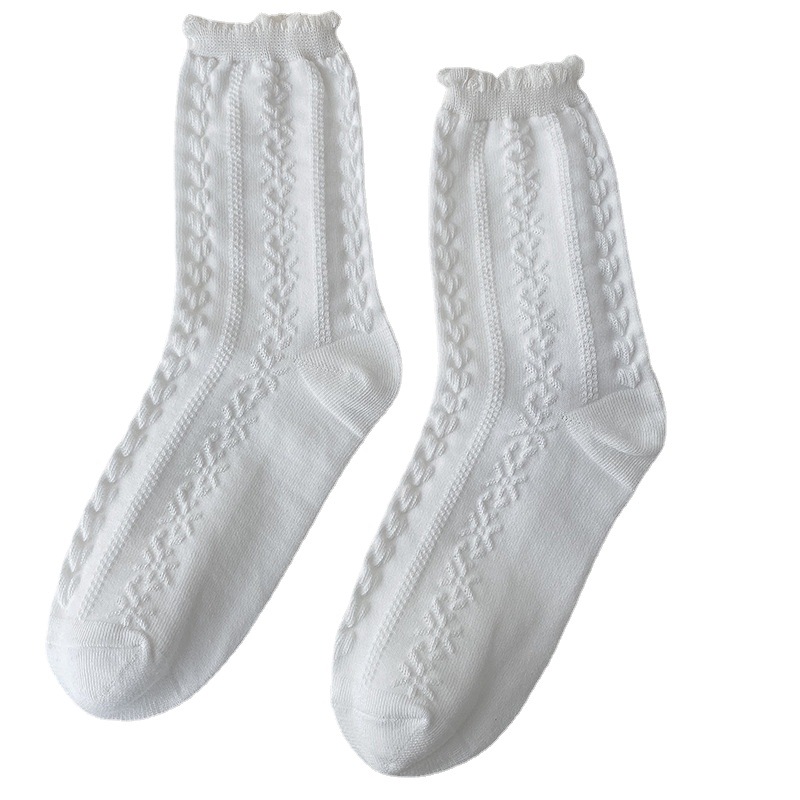 Calcetines de encaje Lolita blancos calcetines de media pantorrilla de las mujeres calcetines de verano de algodón puro japonés Lolita JK calcetines de mujer de primavera y otoño delgados