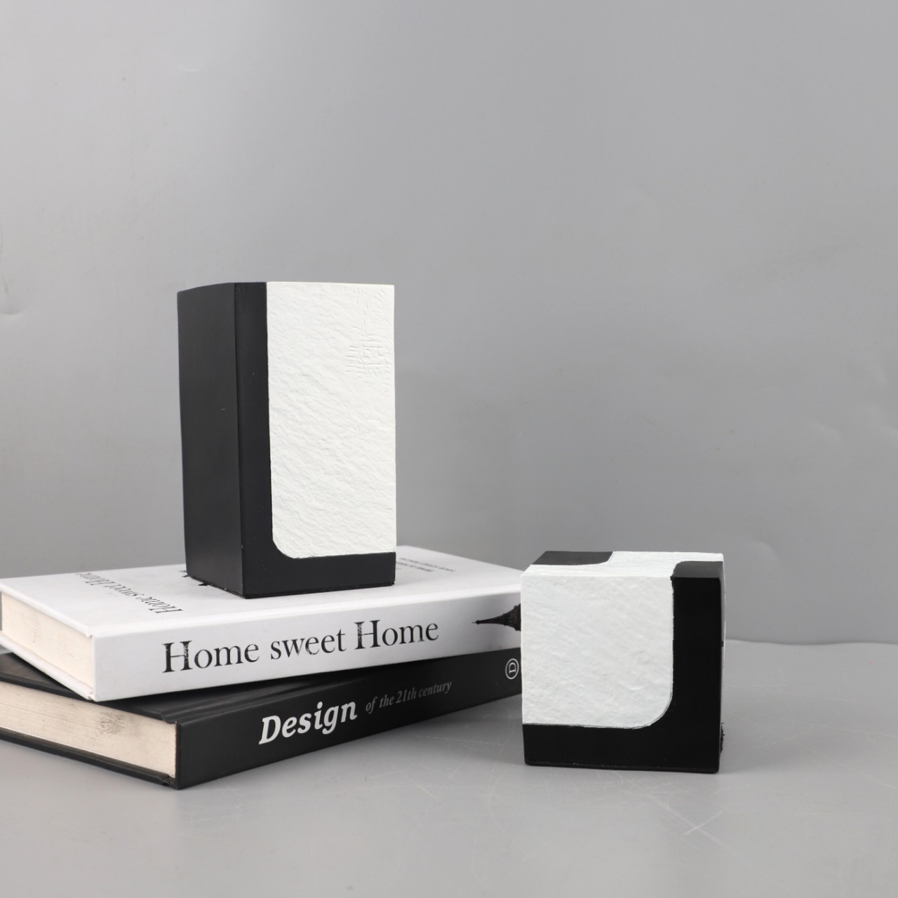 现代简约树脂黑白拼色方块桌面摆件客厅卧室玄关酒店软装家居饰品