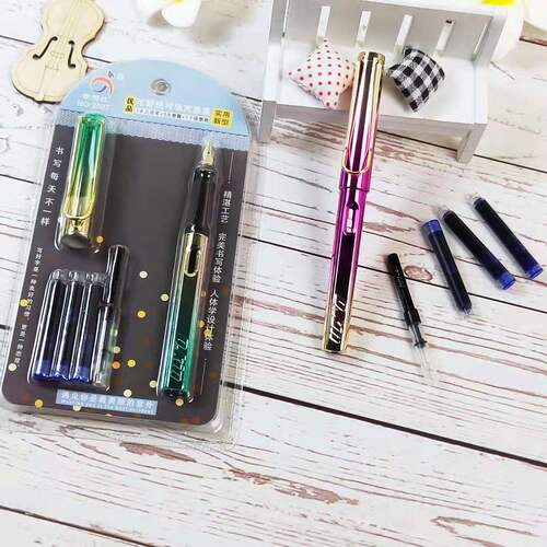 Factory direct sales student pens colorful metal pens colorful plastic ink bag pen set combination student stationery