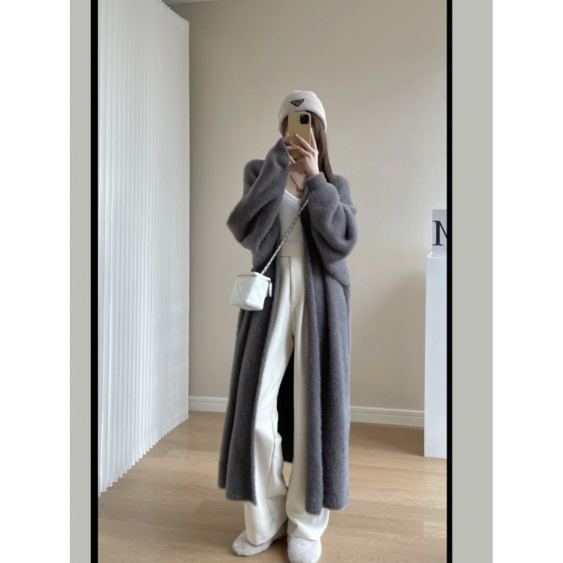 水貂绒长款毛衣开衫女秋冬慵懒风宽松高级感春秋中长款温柔外套厚|undefined