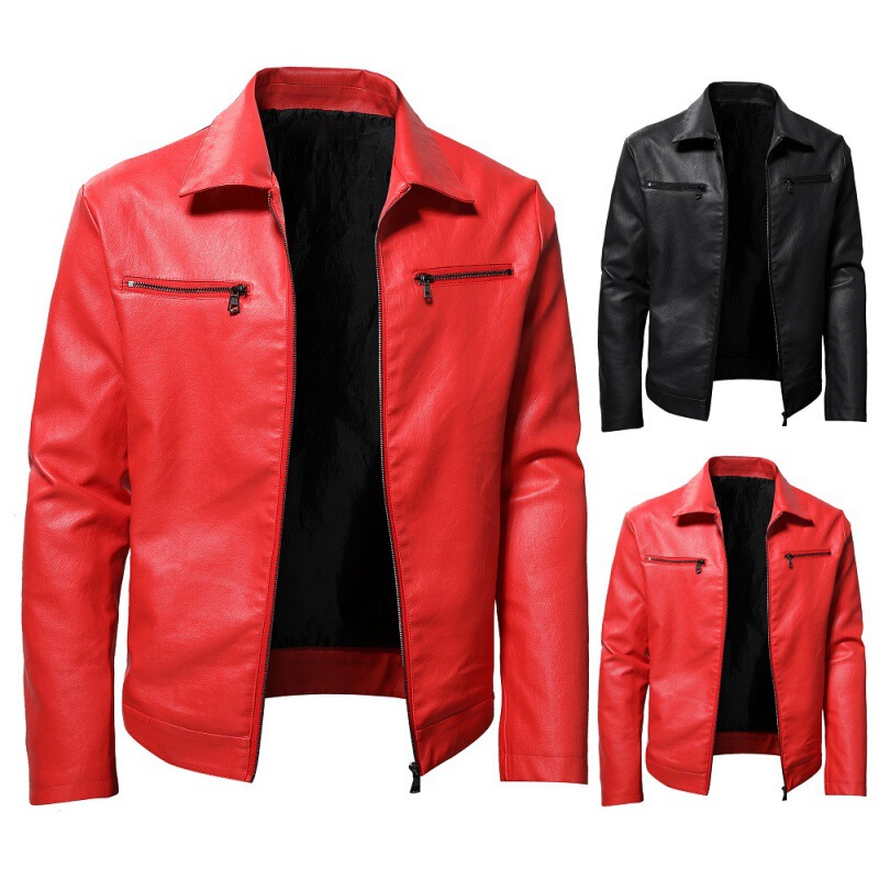Cross-border foreign trade autumn new pure color plus size lapel men's PU leather jacket trendy double zipper car leather jacket Cross-border foreign trade autumn new pure color plus size lapel men's PU leather jacket trendy double zipper car leather jacket