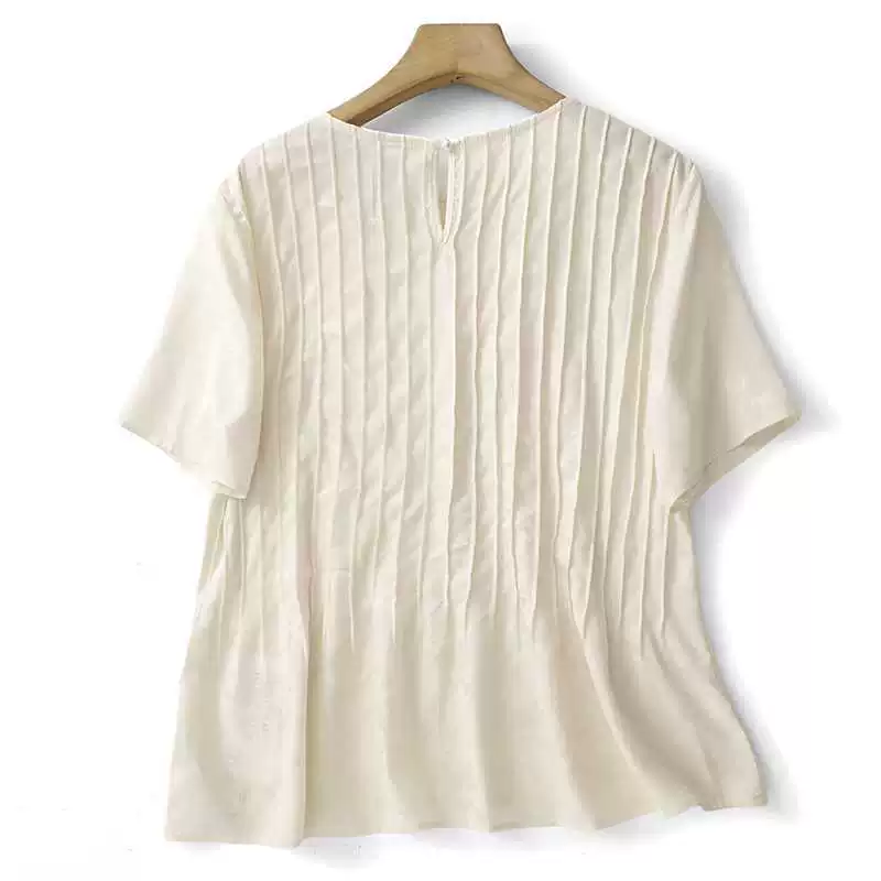 Accordion pleated satin jacquard, front and back stripping craftsmanship!Fan Xiaoshirt, goddess of heavy industry in summer