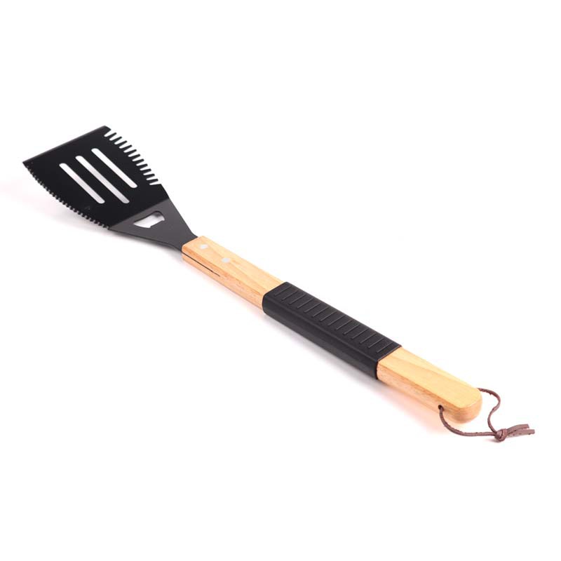 [Fuente de fábrica] Herramientas de barbacoa de 3 piezas antiadherente juego de hornear traje mango de madera de goma manga tenedor pala clip traje