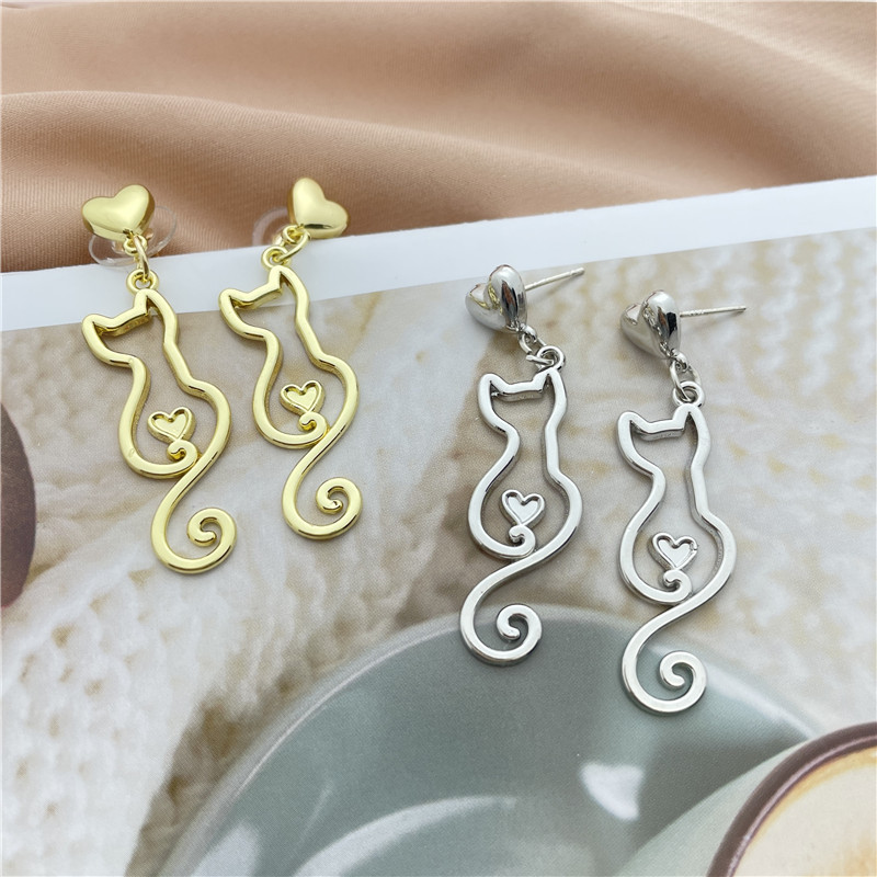 Fashion Heart Shape Cat Alloy Womenu0027S Drop Earrings 1 Pair