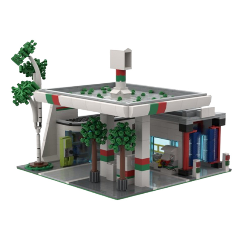 Cross-border Hot-selling In-stock MOC-104373 Small Particle Assembly Building Block Toy Creative Gas Station Model_voghion.com