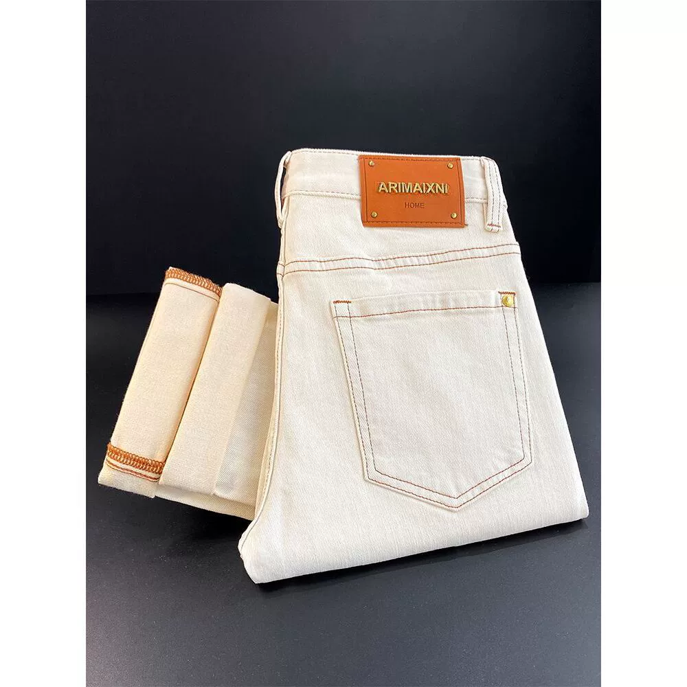 Новые летние модные высококачественные белые облегающие мужские узкие эластичные универсальные легкие роскошные джинсы в европейском стиле