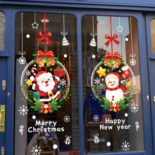 Christmas wreath decoration static sticker shopping mall event layout welcome to window display Santa Claus