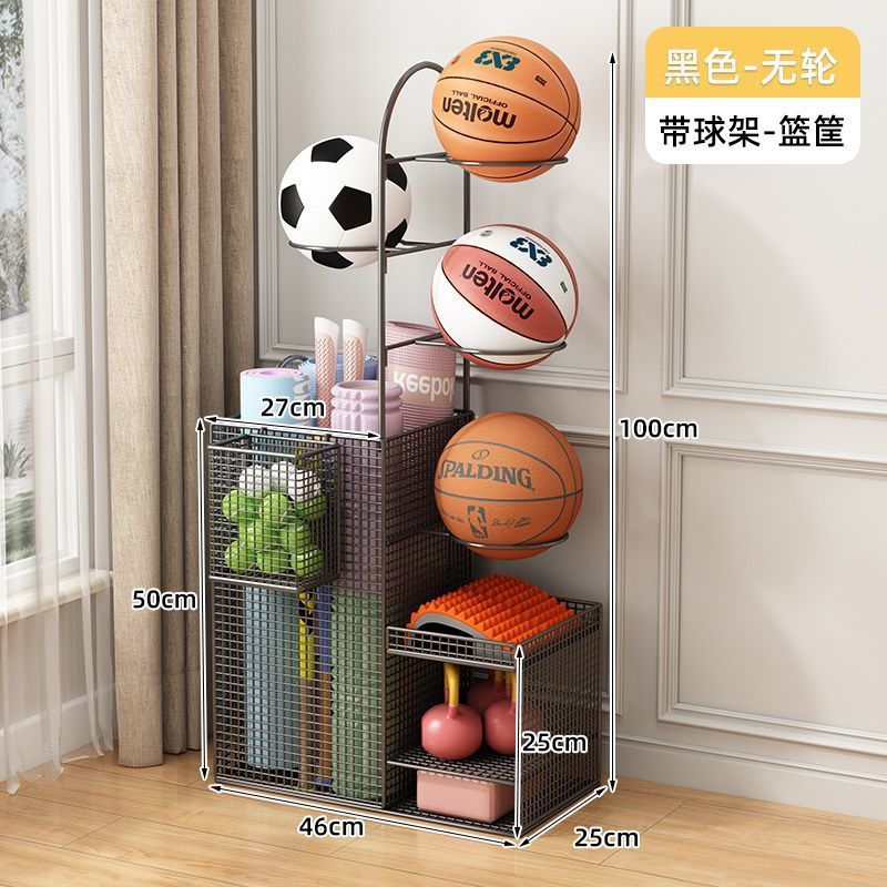 Rack de almacenamiento de baloncesto para equipos de gimnasio de deporte interior doméstico rack de almacenamiento de bádminton tipo mat de yoga cesta de almacenamiento con rueda