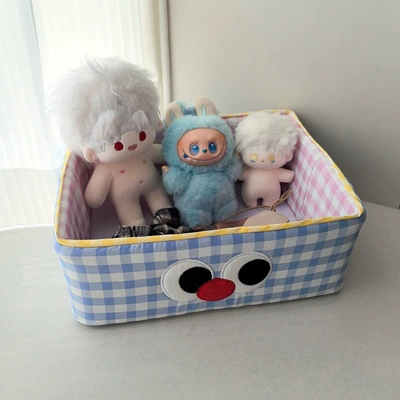 Cartoon Cute Plush Storage Elektromobil üçün bamper qoruyucu yastıqlar - blue-plaid-storage-basket-3124-12cm