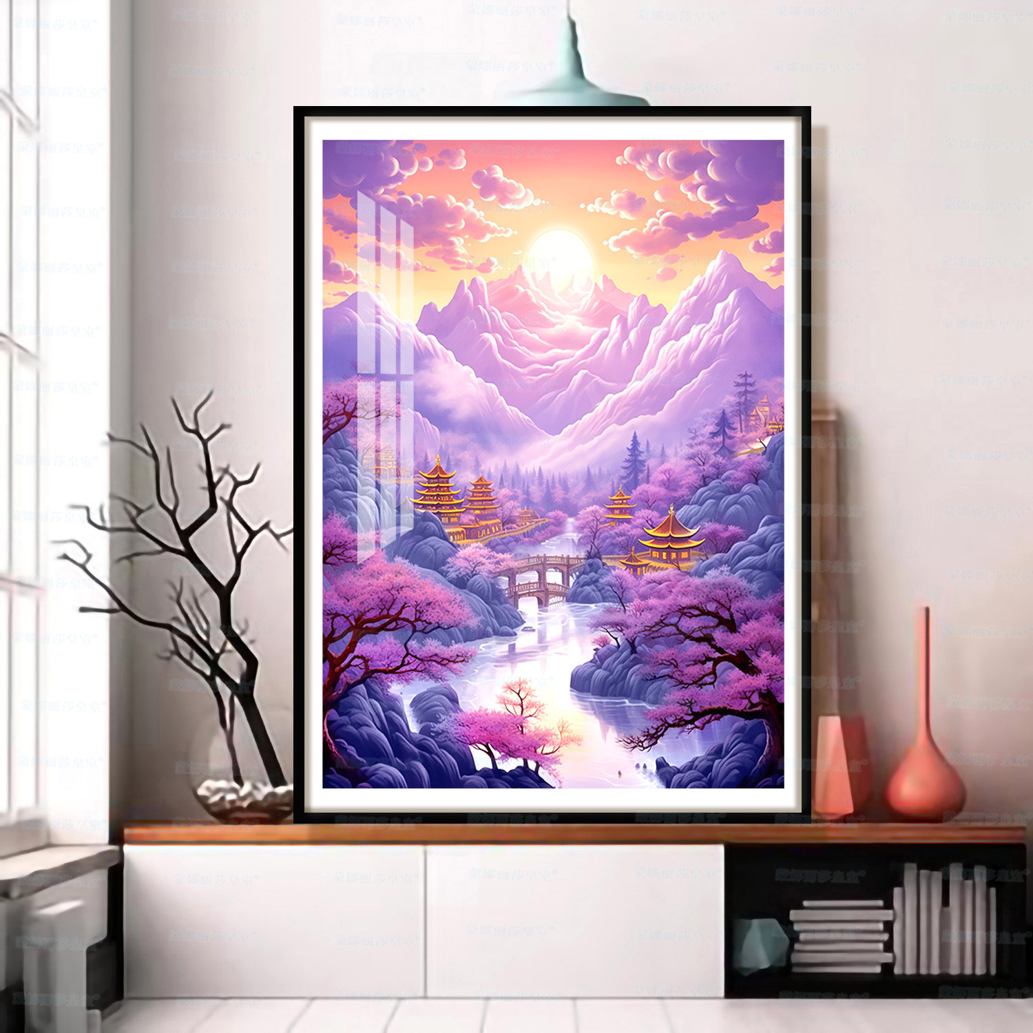 Mona Lisa Real bordado cruzado púrpura país de las maravillas nuevo paisaje de ensueño hermoso pintura decorativa de la sala de estar bordado a mano image 6