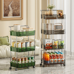 Light luxury household kitchen transparent storage rack, simple movable trolley, bathroom storage shelf, floor-standing storage rack