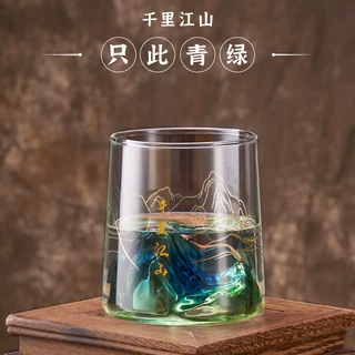 定制高硼硅耐热玻璃杯花茶杯千里江山热水杯办公室招待茶杯贴花杯