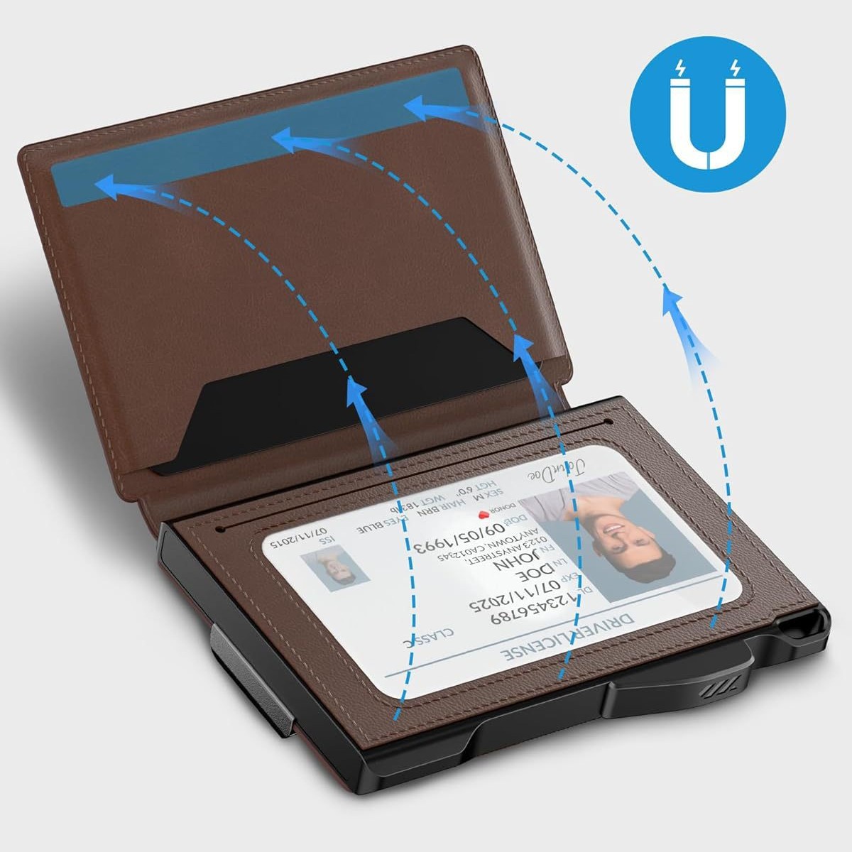 Transfronterizo simple RFID antirrobo cepillo de tarjetas de metal portátil de fibra de carbono cartera de negocios multifuncional para hombres
