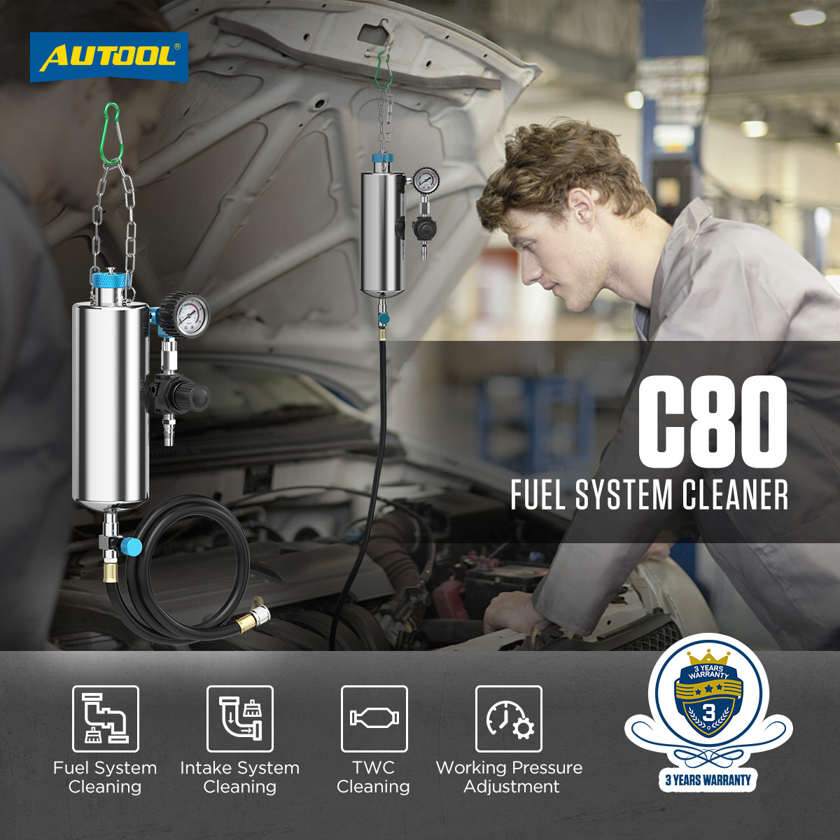 Autool C80 automóvil boquilla de combustible sistema de admisión Entrada de tres vías catalizador de depósito de carbono desmontaje-limpieza libre